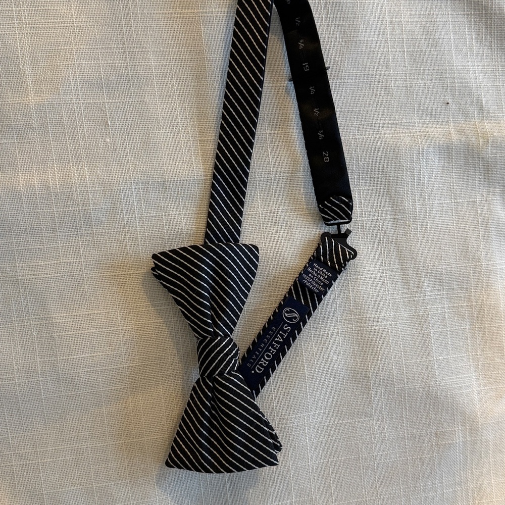 Stafford Black and White Striped Bow Tie